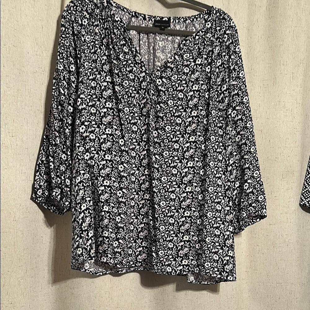 Elegant Black and White Floral Blouse